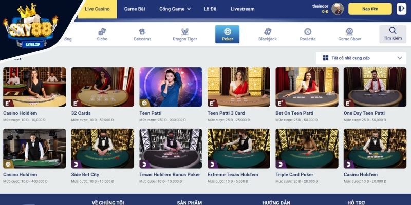 Tỷ lệ thưởng Casino SKY88 cạnh tranh